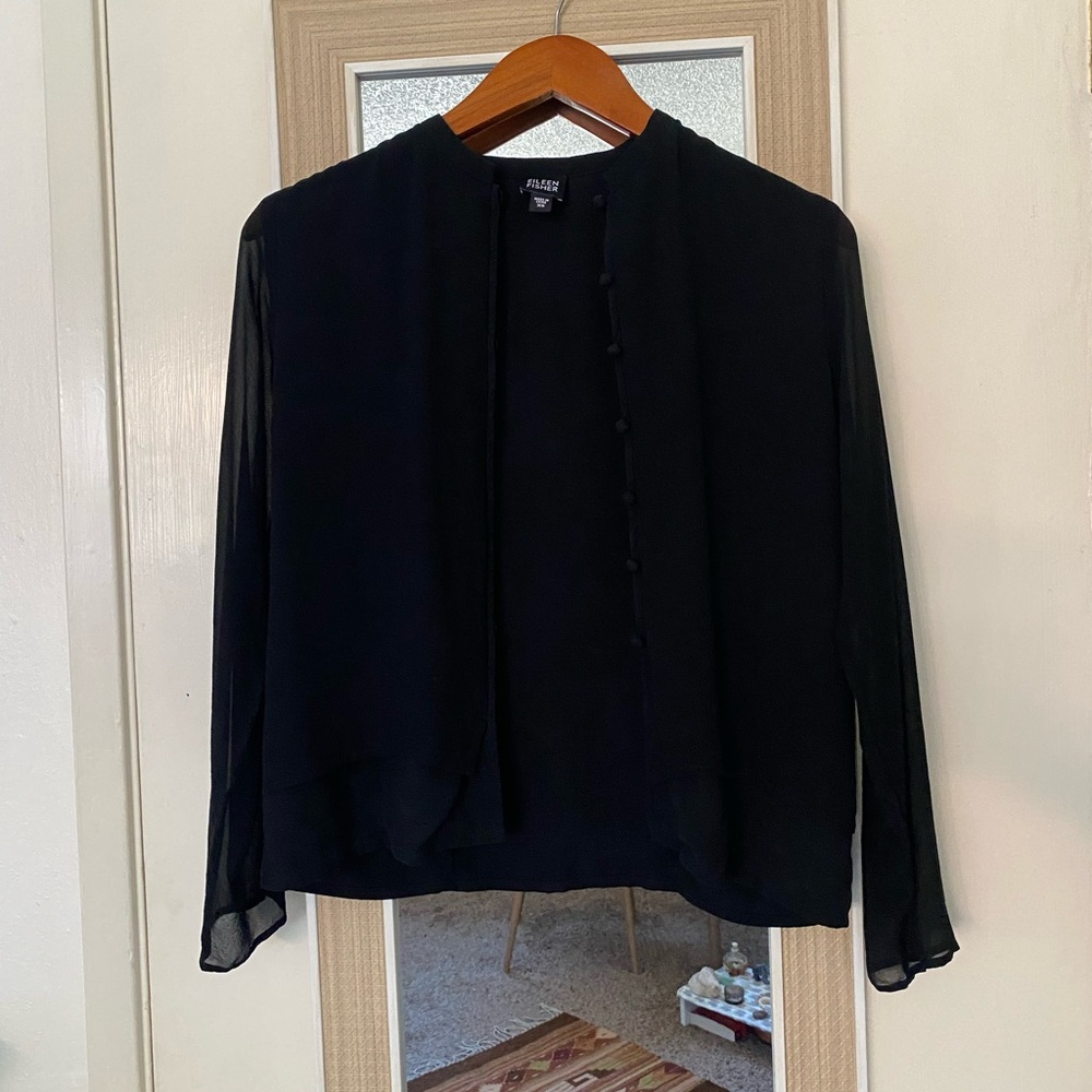 Black silk button blouse